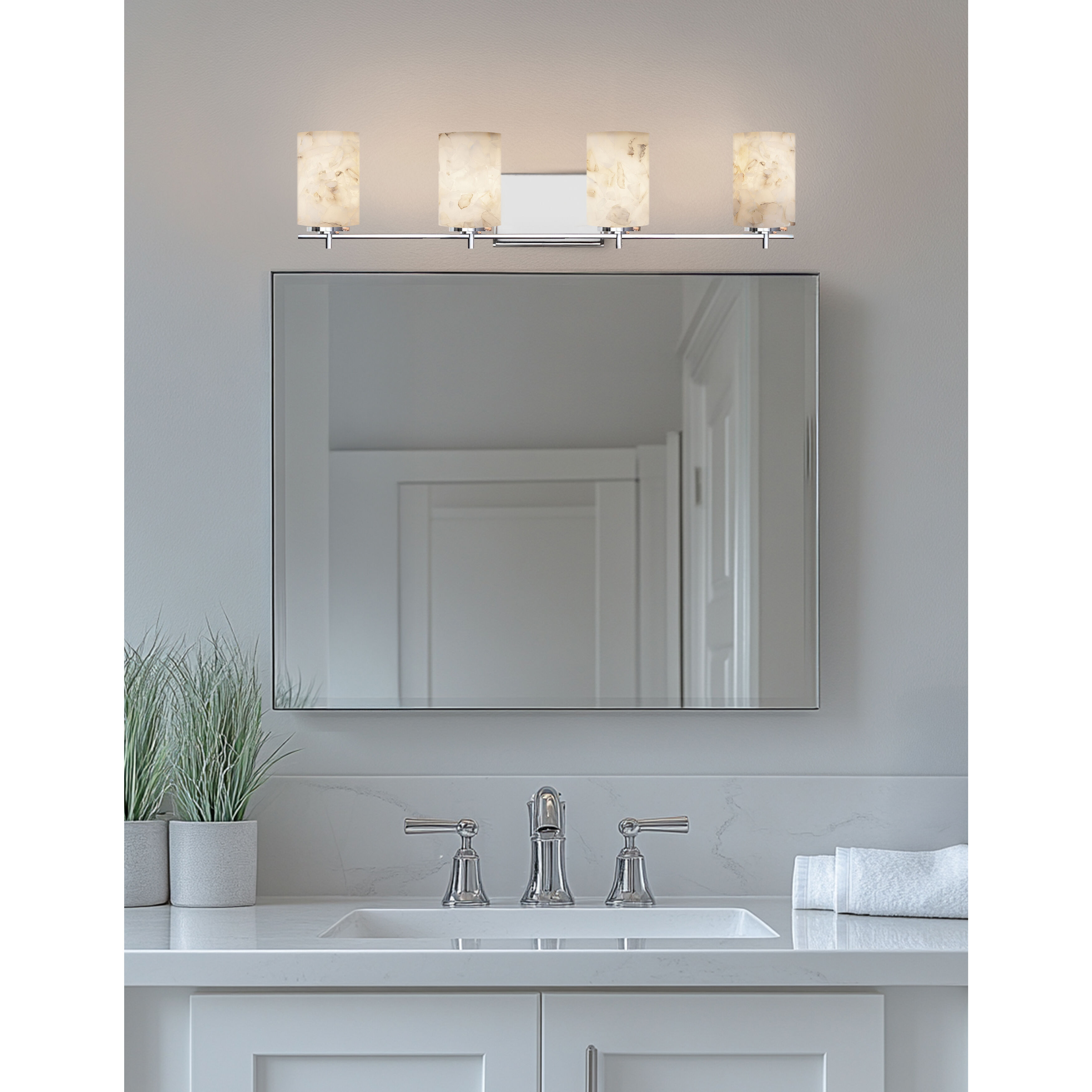 Alabaster Rocks LED 34 inch Polished Chrome Vanity Light Wall Light in 2800 Lm LED, Cylinder with Flat Rim