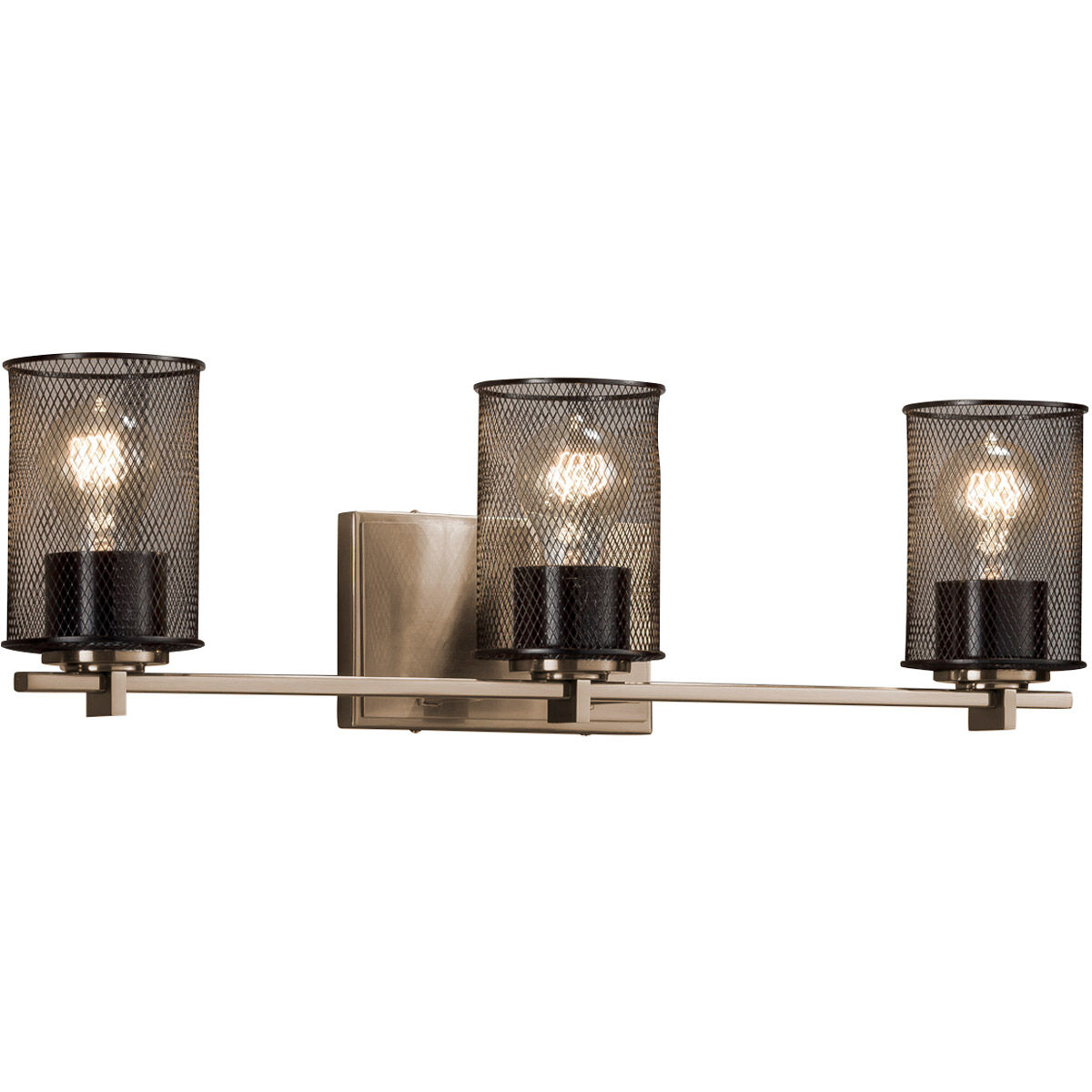 Wire Mesh 24 inch Brushed Brass Bath Bar Wall Light in Square with Flat Rim