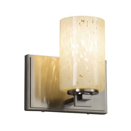 Fusion 1 Light 7 inch Brushed Nickel Wall Sconce Wall Light in Cylinder with Flat Rim, Incandescent, Opal Fusion