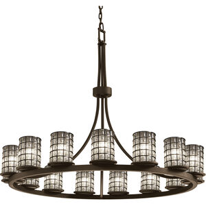 Wire Glass 15 Light 42 inch Dark Bronze Chandelier Ceiling Light in Grid with Clear Bubbles, Incandescent