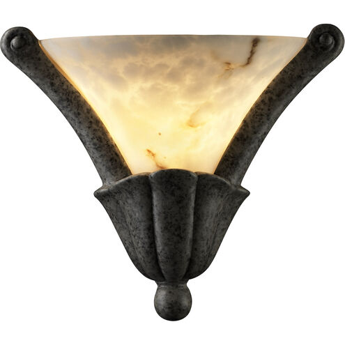 Ambiance Curved Cone 1 Light 13 inch Antique Patina Wall Sconce Wall Light in White Striped Glass