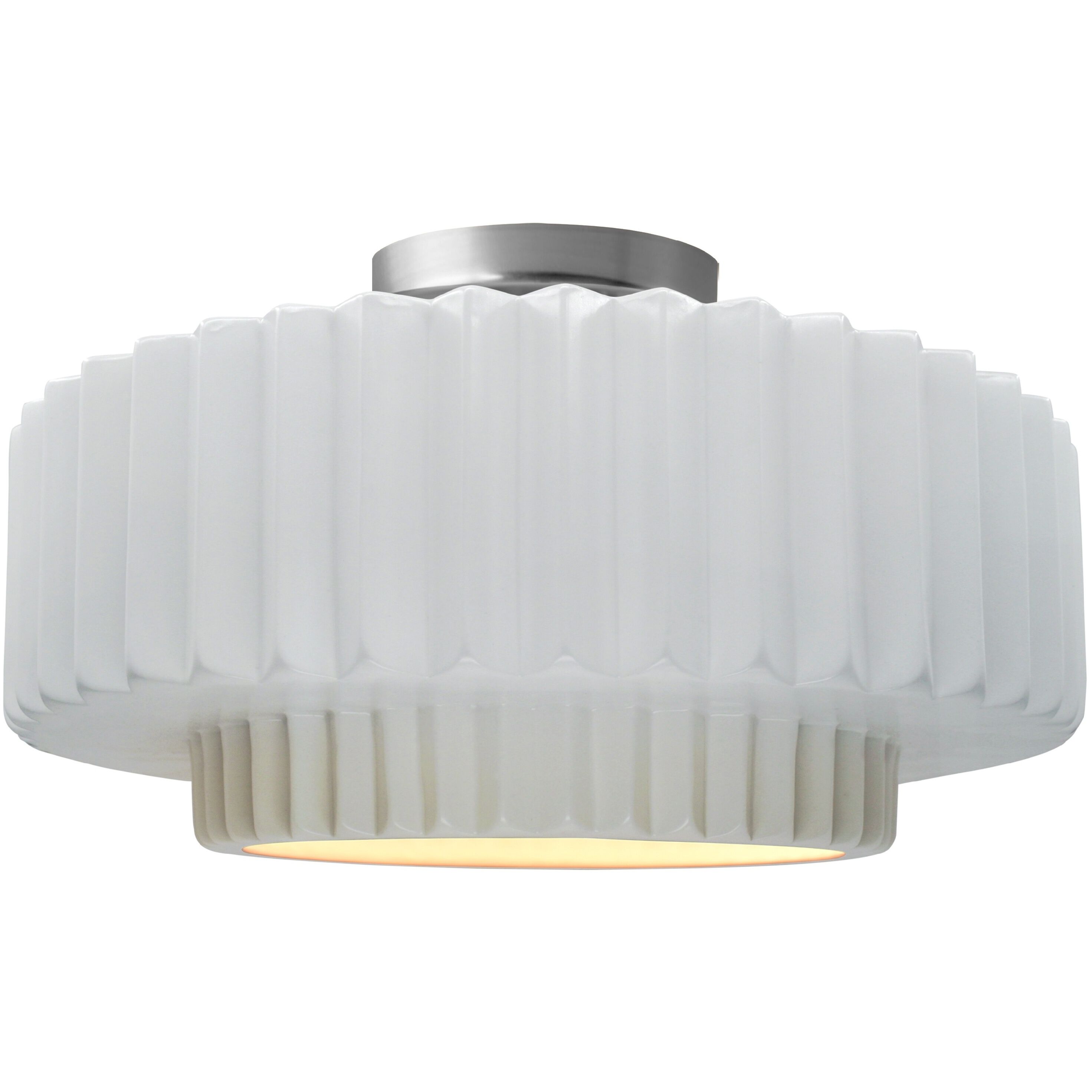Radiance Collection - Pleated Tier LED 16.5 inch Gloss White and Brushed Nickel Semi-Flush Ceiling Light in Dedicated LED, 16.5W x 8H, Form+Finish+Function