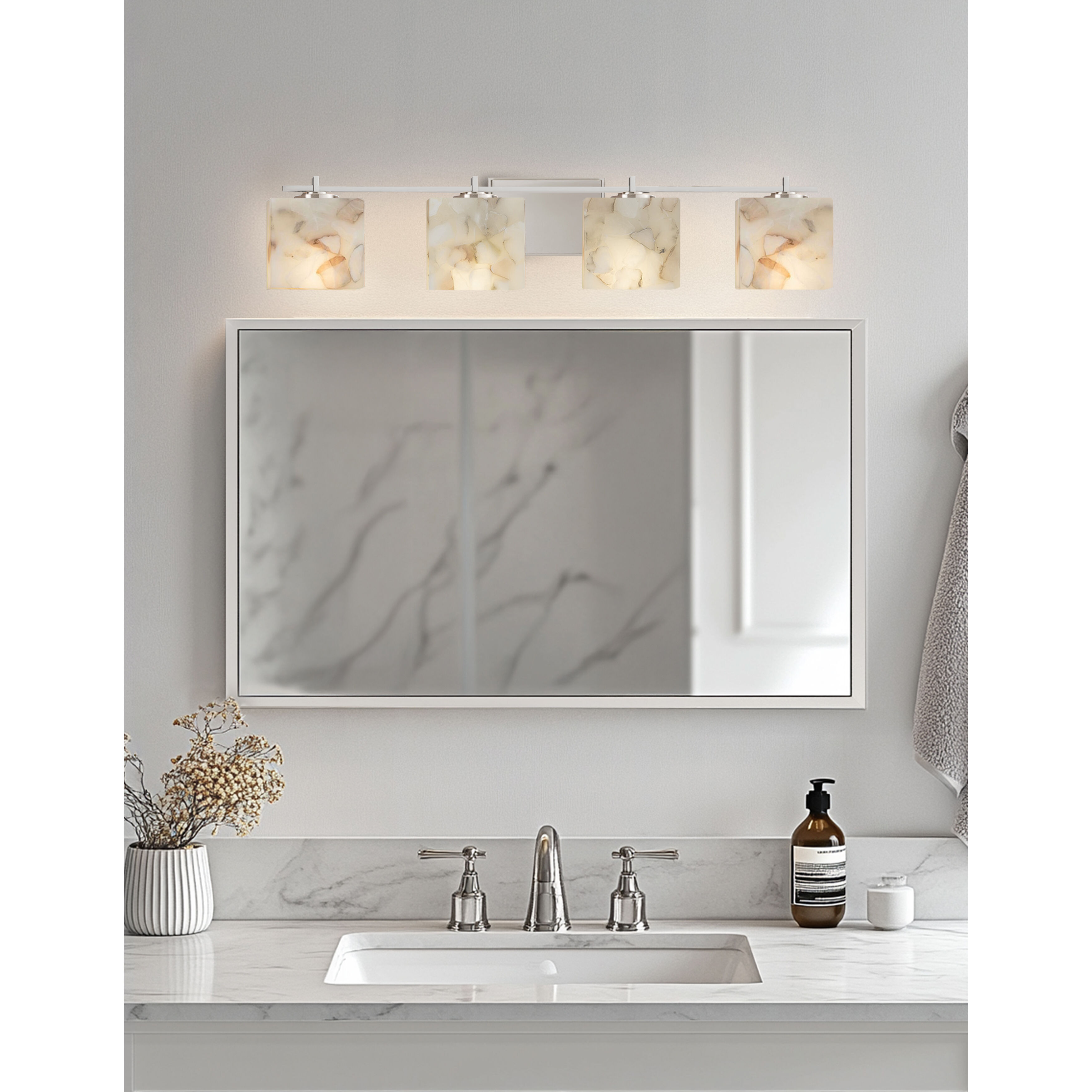 Alabaster Rocks LED 35.75 inch Brushed Nickel Vanity Light Wall Light in 2800 Lm LED, Rectangle