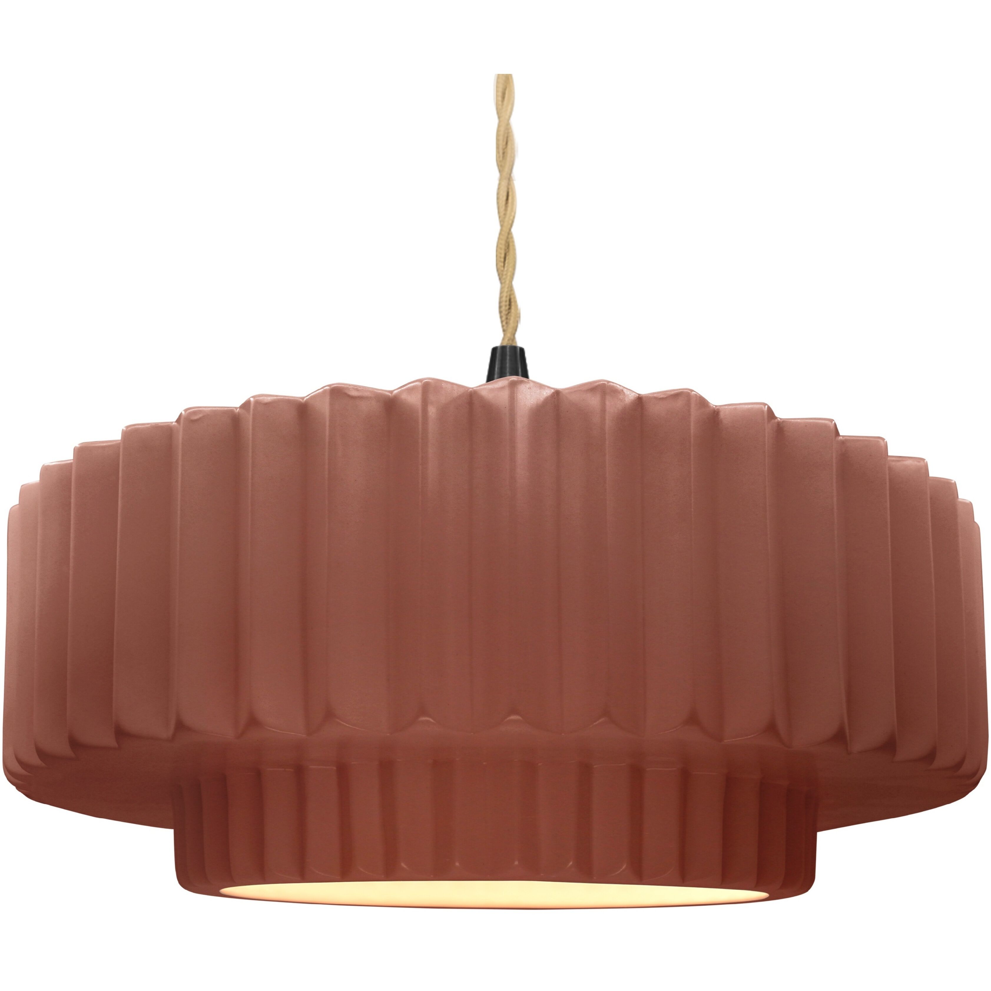 Radiance Collection - Pleated Tier Pendant Ceiling Light in Matte Black, Dedicated LED, Beige Twist Cord, Canyon Clay, 16.25W x 6H, Form+Finish+Function