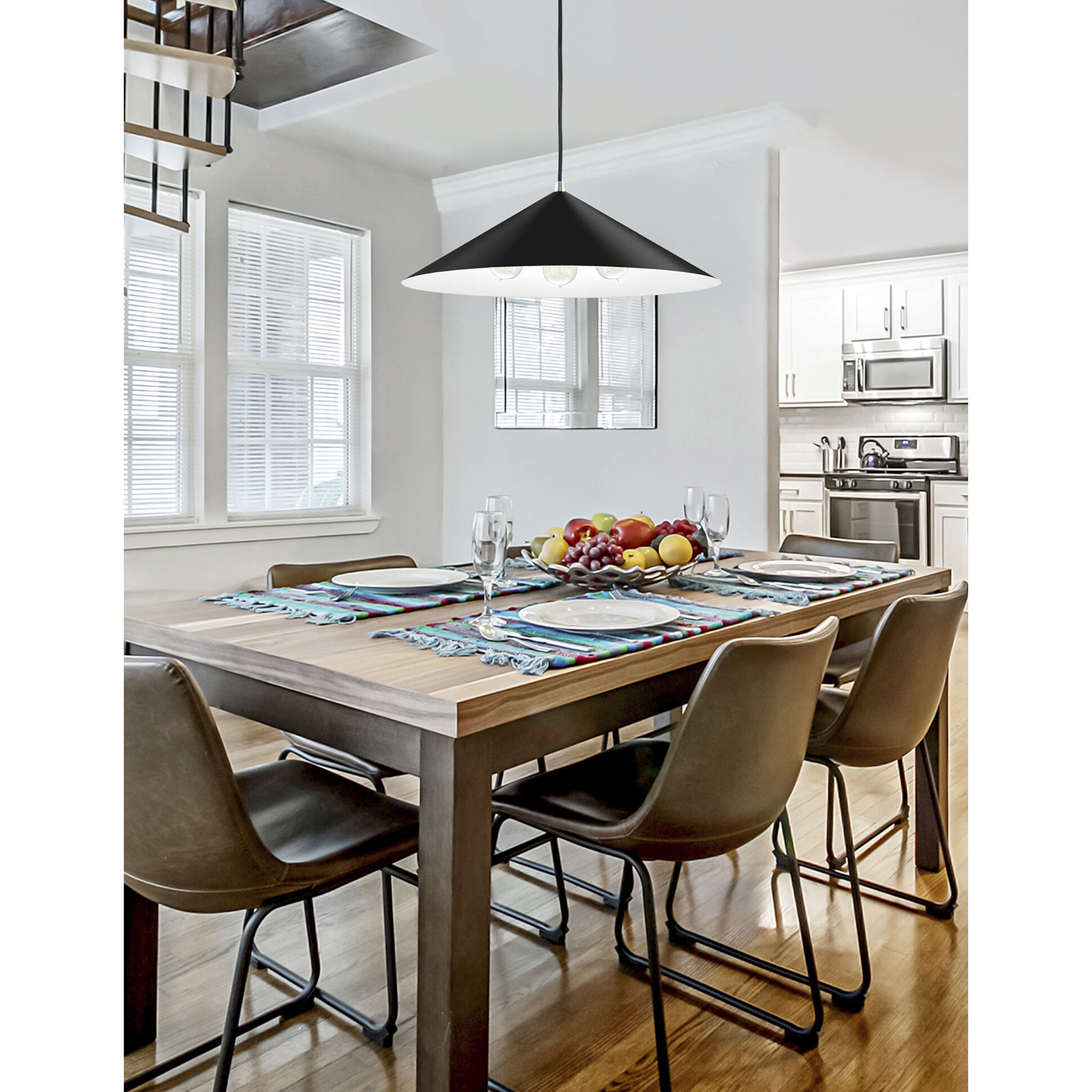 Conos Family 3 Light 24 inch Matte Black with White Interior Pendant Ceiling Light