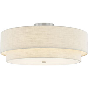 Textile Collection 5 Light 22 inch Brushed Nickel Semi Flush Ceiling Light in Cream (CandleAria), Classic Family