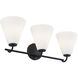 Fusion Collection - Pavia Family 3 Light 24.75 inch Matte Black and Opal Bath Bar Wall Light, EVOLV