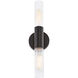 Fusion Collection - Rimini Family 2 Light 4.25 inch Matte Black and Clear Ribbed ADA Wall Sconce Wall Light, EVOLV