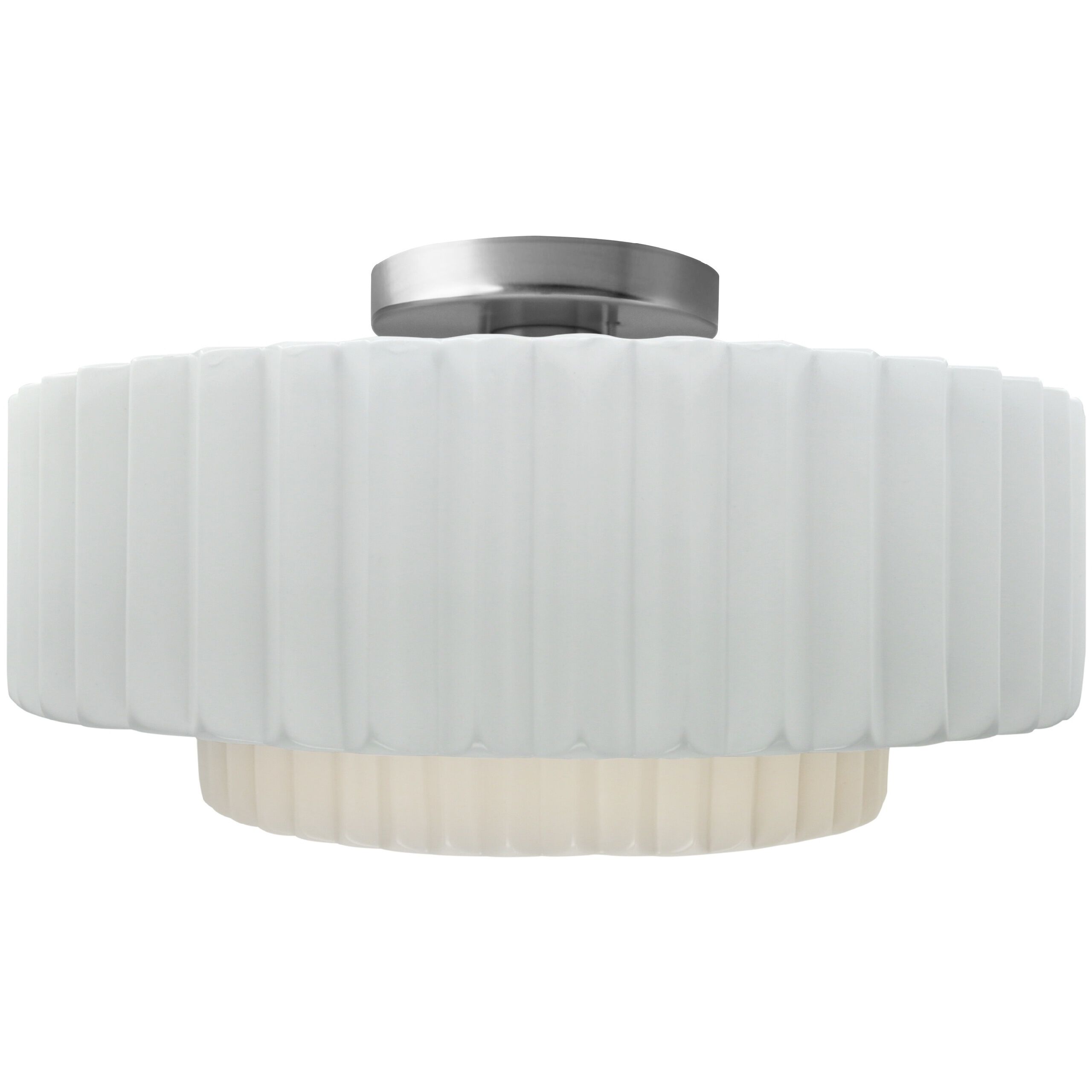 Radiance Collection - Pleated Tier LED 14.5 inch Gloss White and Brushed Nickel Semi-Flush Ceiling Light in Dedicated LED, 14.5W x 7.25H, Form+Finish+Function