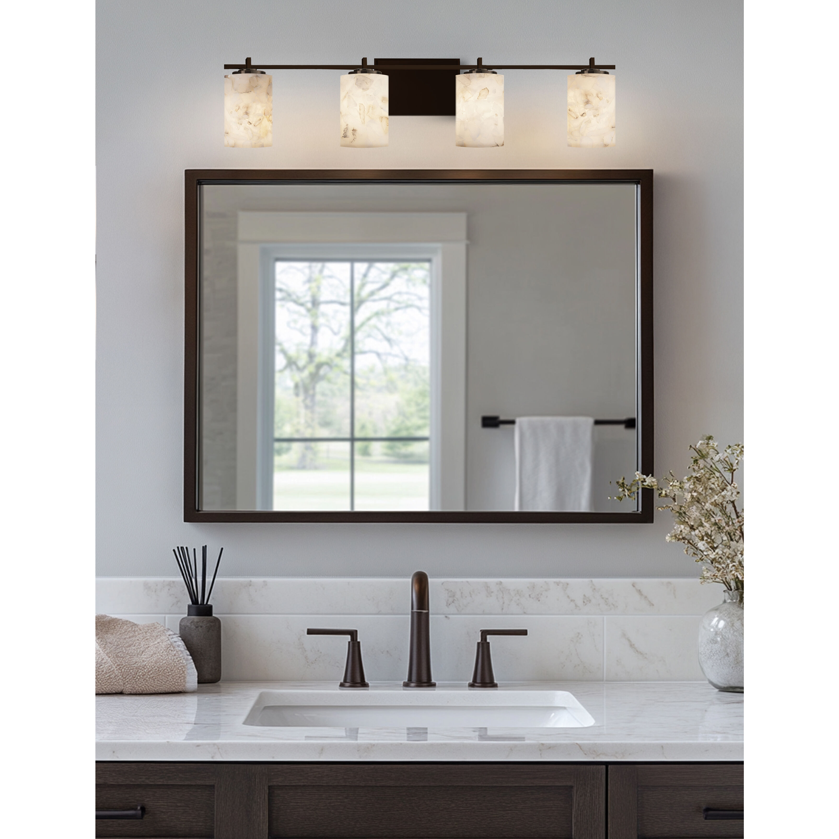 Alabaster Rocks LED 34 inch Dark Bronze Vanity Light Wall Light in 2800 Lm LED, Cylinder with Flat Rim