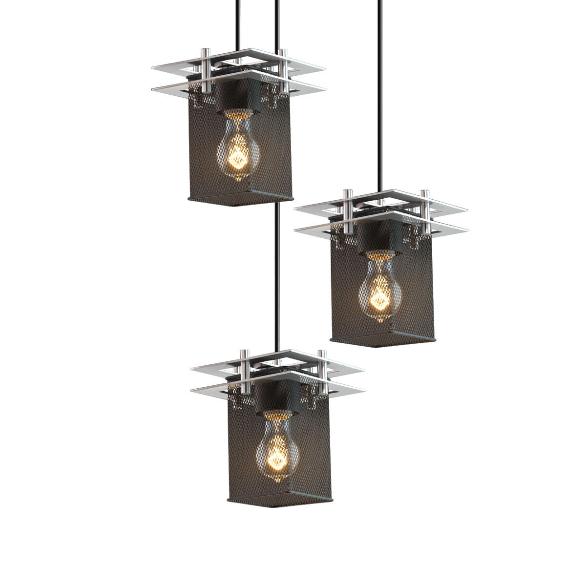Metropolis 3 Light 7 inch Polished Chrome Pendant Ceiling Light in Square with Flat Rim