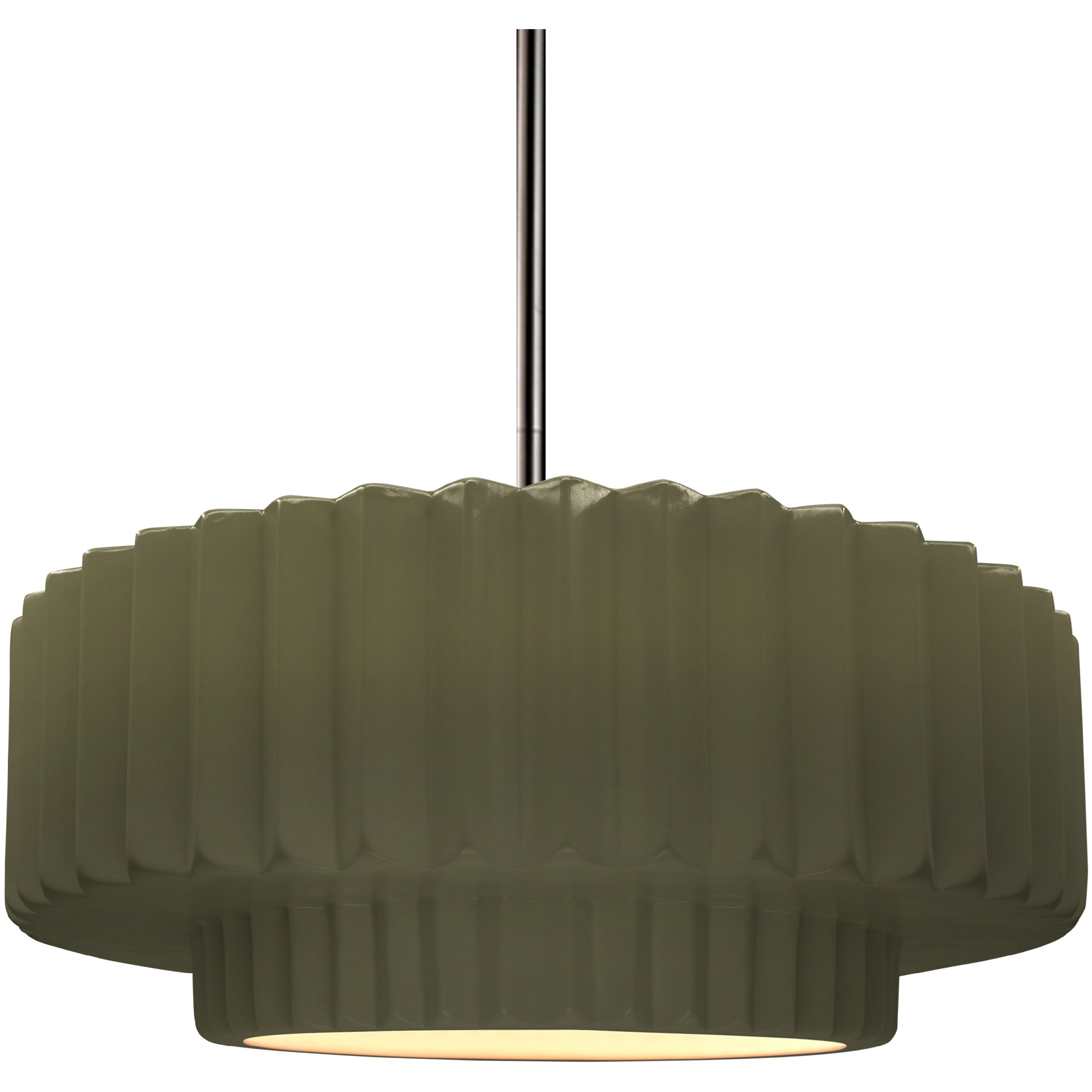 Radiance Collection - Pleated Tier Pendant Ceiling Light in Brushed Nickel, Dedicated LED, Black Cord, Matte Green, 14.5W x 5.25H, Form+Finish+Function