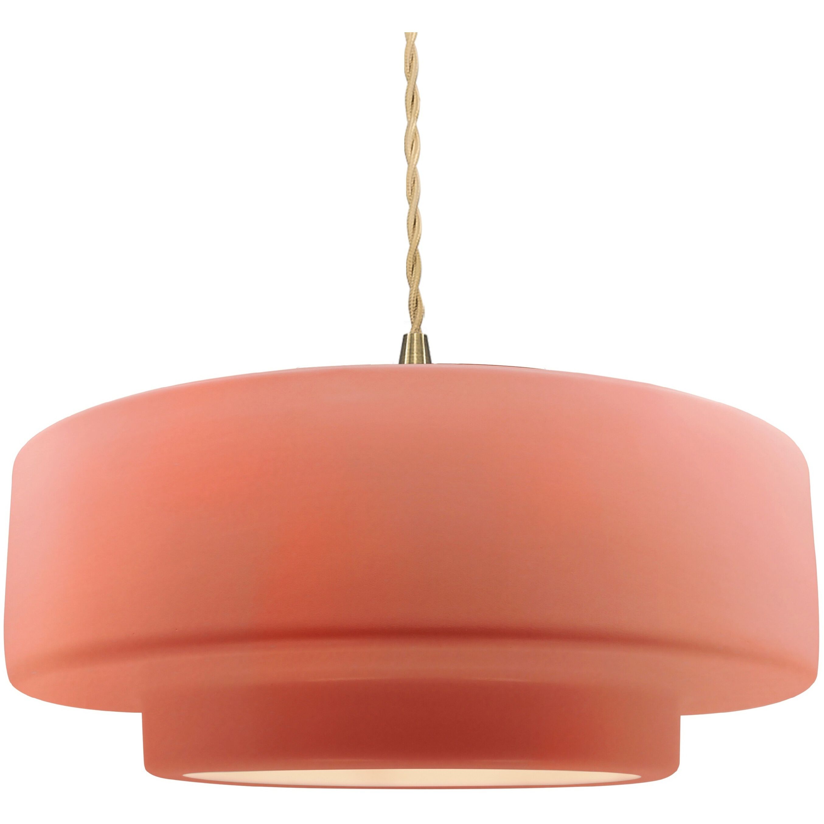 Radiance Collection - Tier Pendant Ceiling Light in Brushed Brass, Replaceable Bulb, Beige Twist Cord, Gloss Blush, 16.25W x 6H, Form+Finish+Function