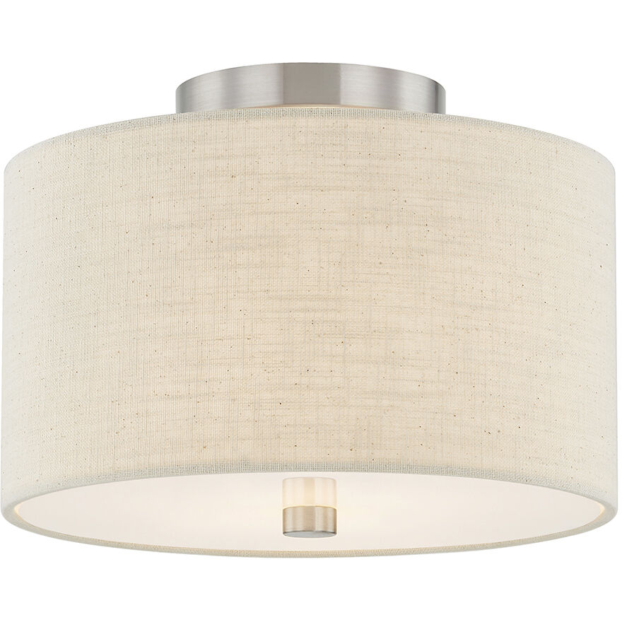 Textile Collection 2 Light 11 inch Brushed Nickel Semi Flush Ceiling Light in Cream (CandleAria), Classic Family