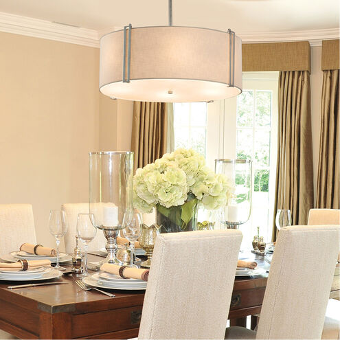 Textile Brushed Nickel Drum Pendant Ceiling Light in White, Incandescent