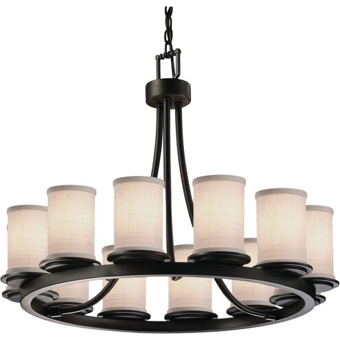 Textile 12 Light 28 inch Matte Black Chandelier Ceiling Light in White, Incandescent, Cylinder w/ Flat Rim