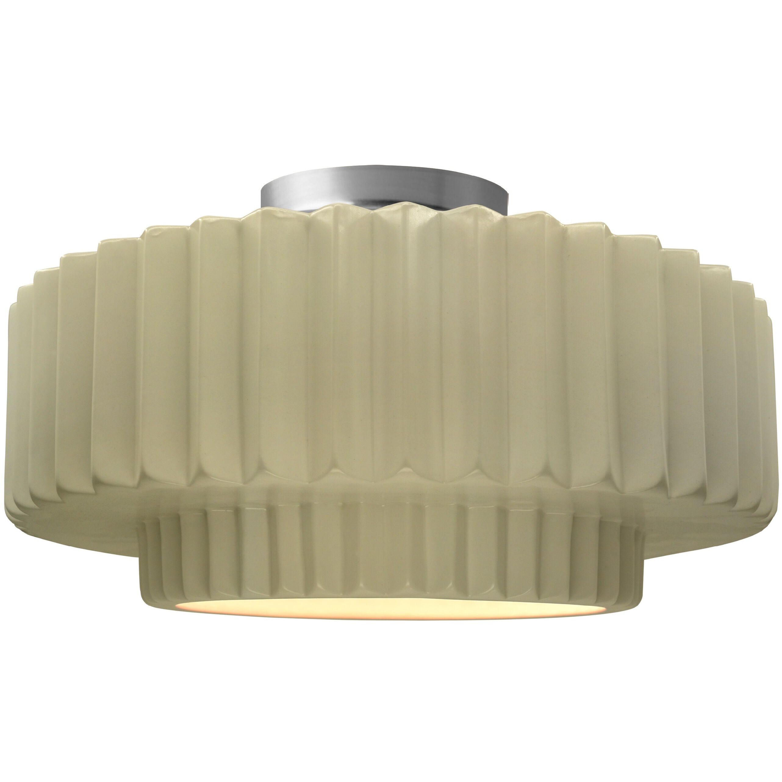 Radiance Collection - Pleated Tier 1 Light 14.5 inch Vanilla Gloss and Brushed Nickel Semi-Flush Ceiling Light in Replaceable Bulb, 14.5W x 7.25H, Form+Finish+Function