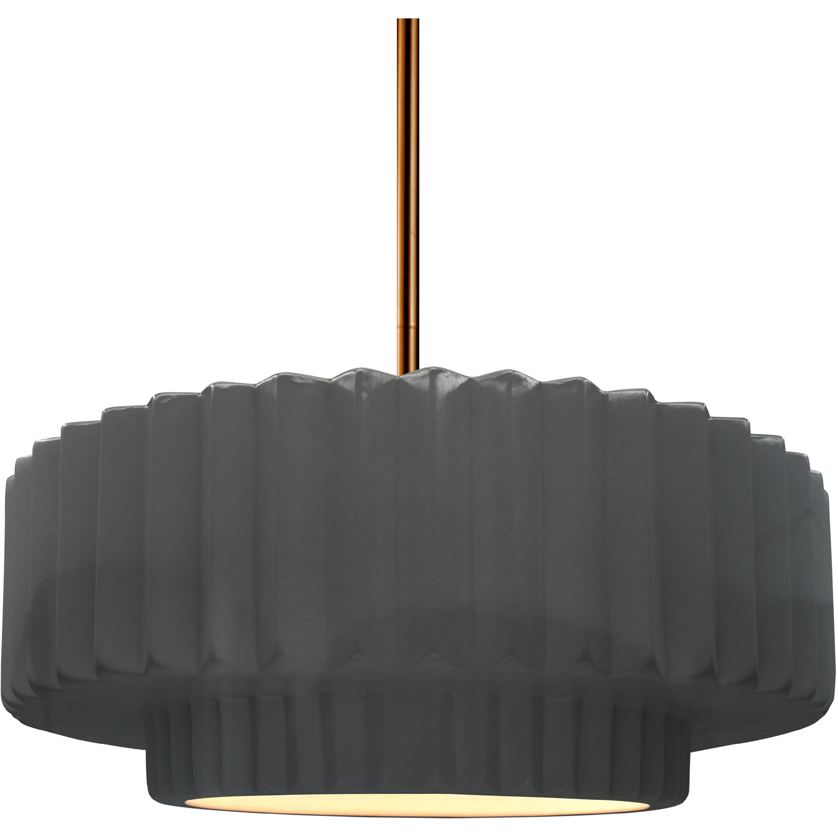 Radiance Collection - Pleated Tier Pendant Ceiling Light in Brushed Brass, Dedicated LED, Black Cord, Gloss Gray, 14.5W x 5.25H, Form+Finish+Function