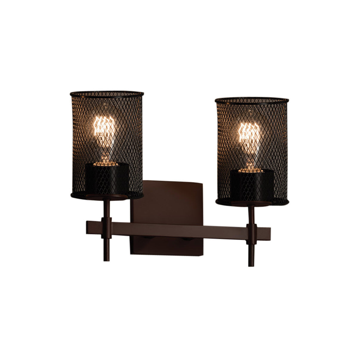 Wire Mesh 2 Light 13 inch Dark Bronze Vanity Light Wall Light in Cylinder with Flat Rim
