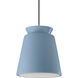 Radiance Collection - Trapezoid 13.5 inch Sky Blue and Polished Chrome Pendant Ceiling Light in Black Cord, 700 Lm LED, Form+Finish+Function