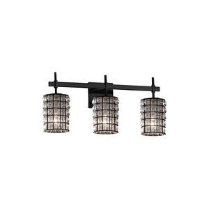 Wire Glass 3 Light 22 inch Dark Bronze Vanity Light Wall Light in Grid with Clear Bubbles, Cylinder with Flat Rim, Incandescent