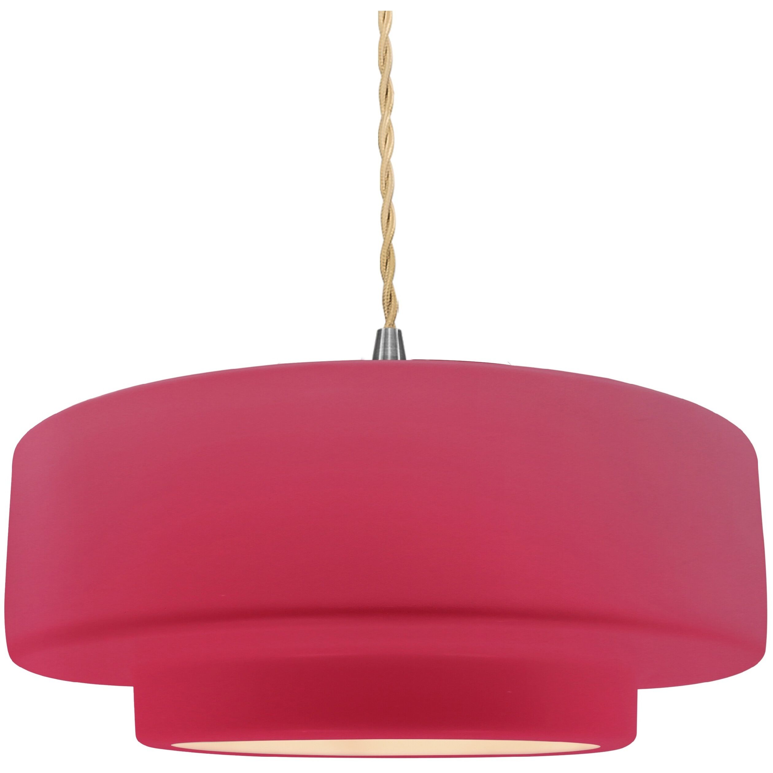 Radiance Collection - Tier Pendant Ceiling Light in Brushed Nickel, Replaceable Bulb, Beige Twist Cord, Cerise, 14.5W x 5.25H, Form+Finish+Function