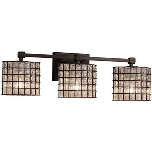 Wire Glass 3 Light 22 inch Dark Bronze Vanity Light Wall Light in Grid with Clear Bubbles, Cylinder with Flat Rim, Incandescent
