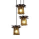 Metropolis 3 Light 7 inch Dark Bronze Pendant Ceiling Light in Amber (Veneto Luce), Square with Rippled Rim