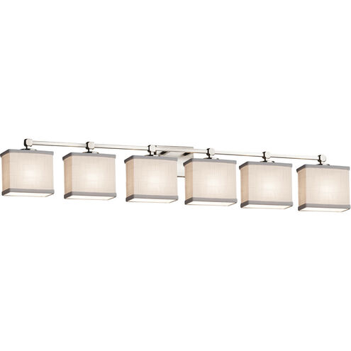 Textile 6 Light 50.5 inch Brushed Nickel Bath Bar Wall Light in LED, White, Rectangle, Rectangular