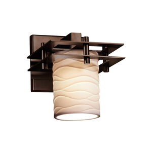 Metropolis 1 Light 7 inch Dark Bronze Wall Sconce Wall Light in Waves, Cylinder with Flat Rim