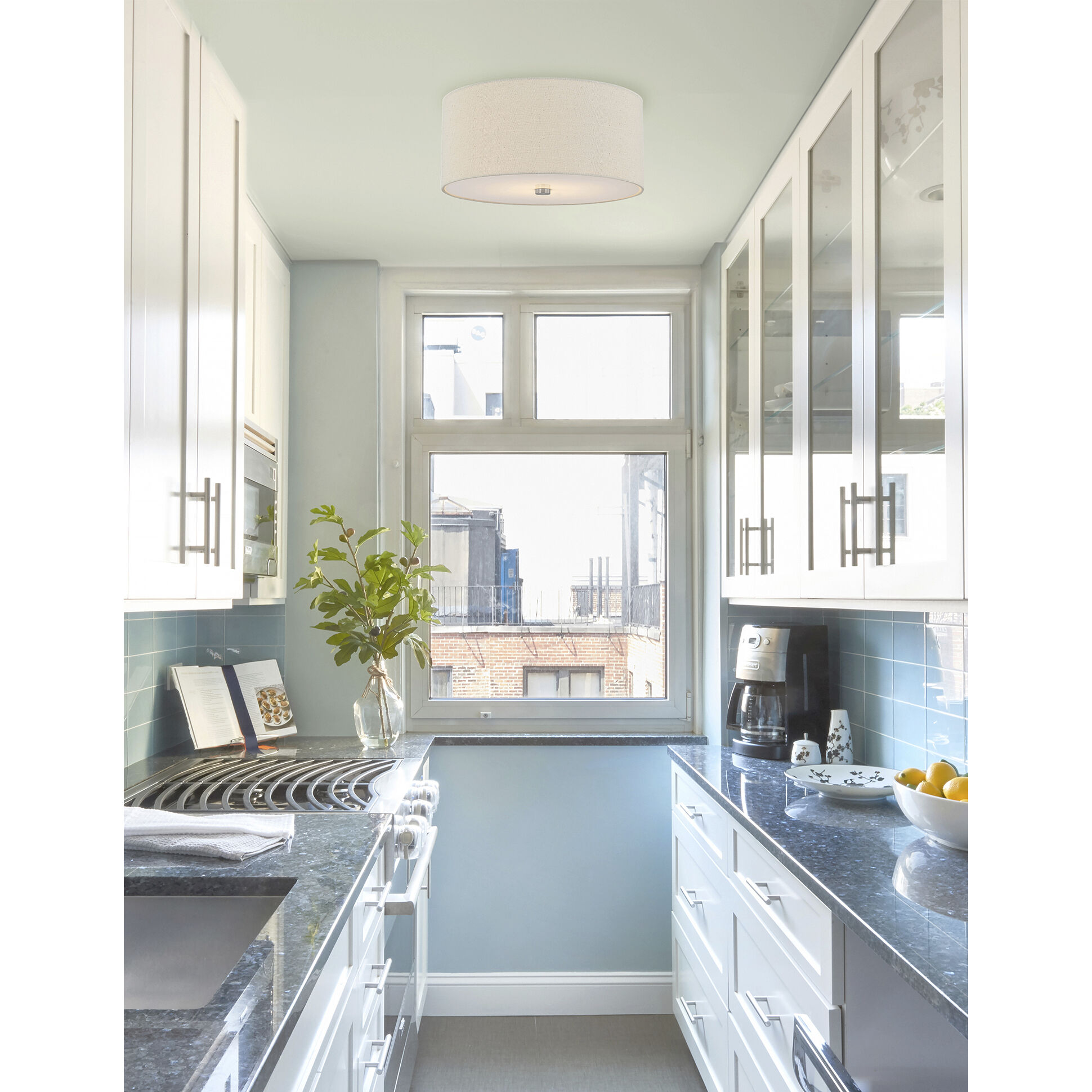 Textile Collection 3 Light 14 inch Brushed Nickel Flush Mount Ceiling Light in Cream (CandleAria), Classic Family