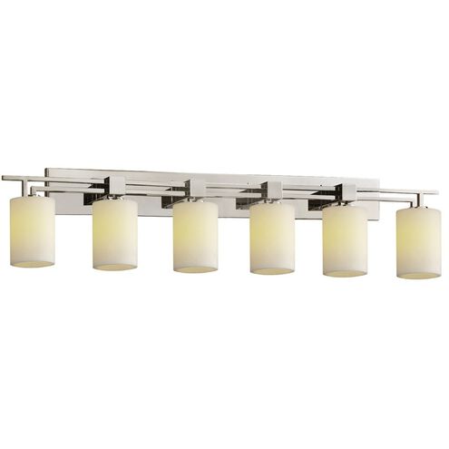 CandleAria 6 Light 56 inch Brushed Nickel Bath Bar Wall Light in Cream (CandleAria), Cylinder with Flat Rim, Incandescent, Cylinder w/ Flat Rim