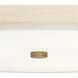 Textile Collection - Genova Family 18 inch Brushed Brass and Cream Linen Semi-Flush Ceiling Light in 18" D x 18" W x 7.5" H, EVOLV