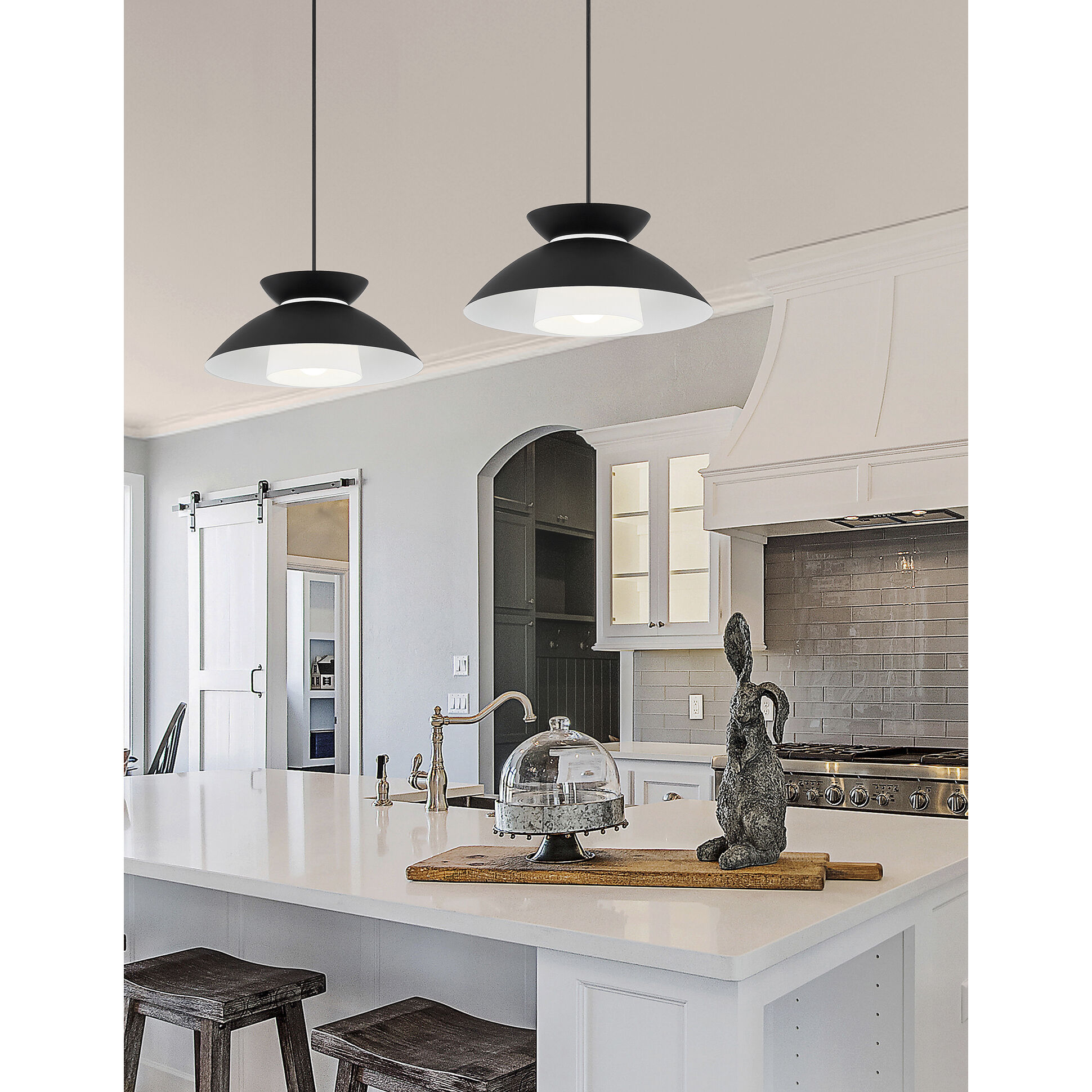 Fusion Collection 1 Light 14.25 inch Matte Black Pendant Ceiling Light, Noreen Family