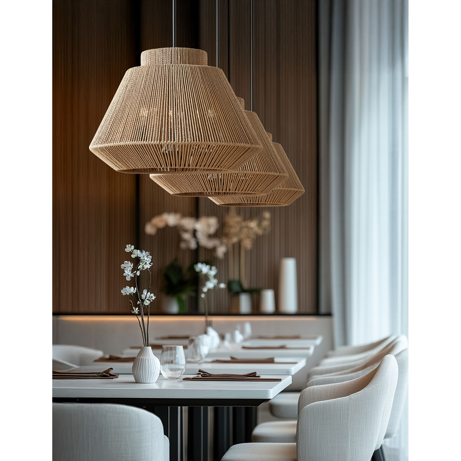 Eco LED 24 inch Matte Black Pendant Ceiling Light in Natural