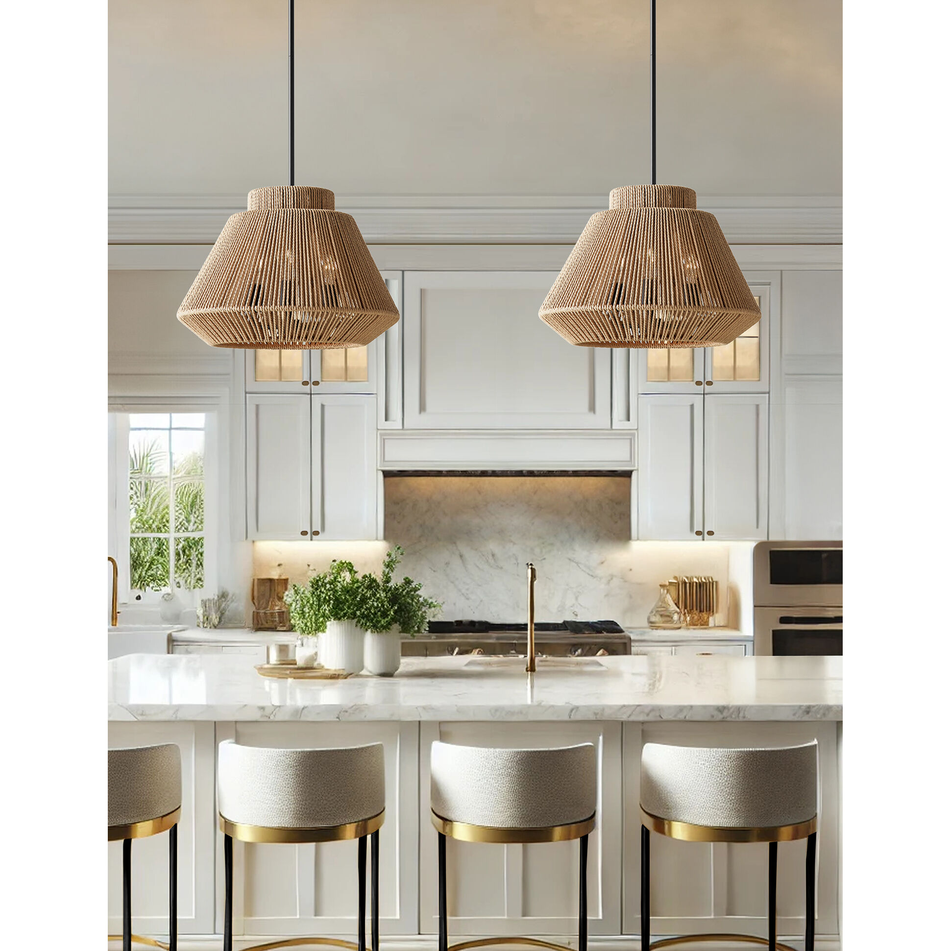 Eco LED 18 inch Matte Black Pendant Ceiling Light in Natural