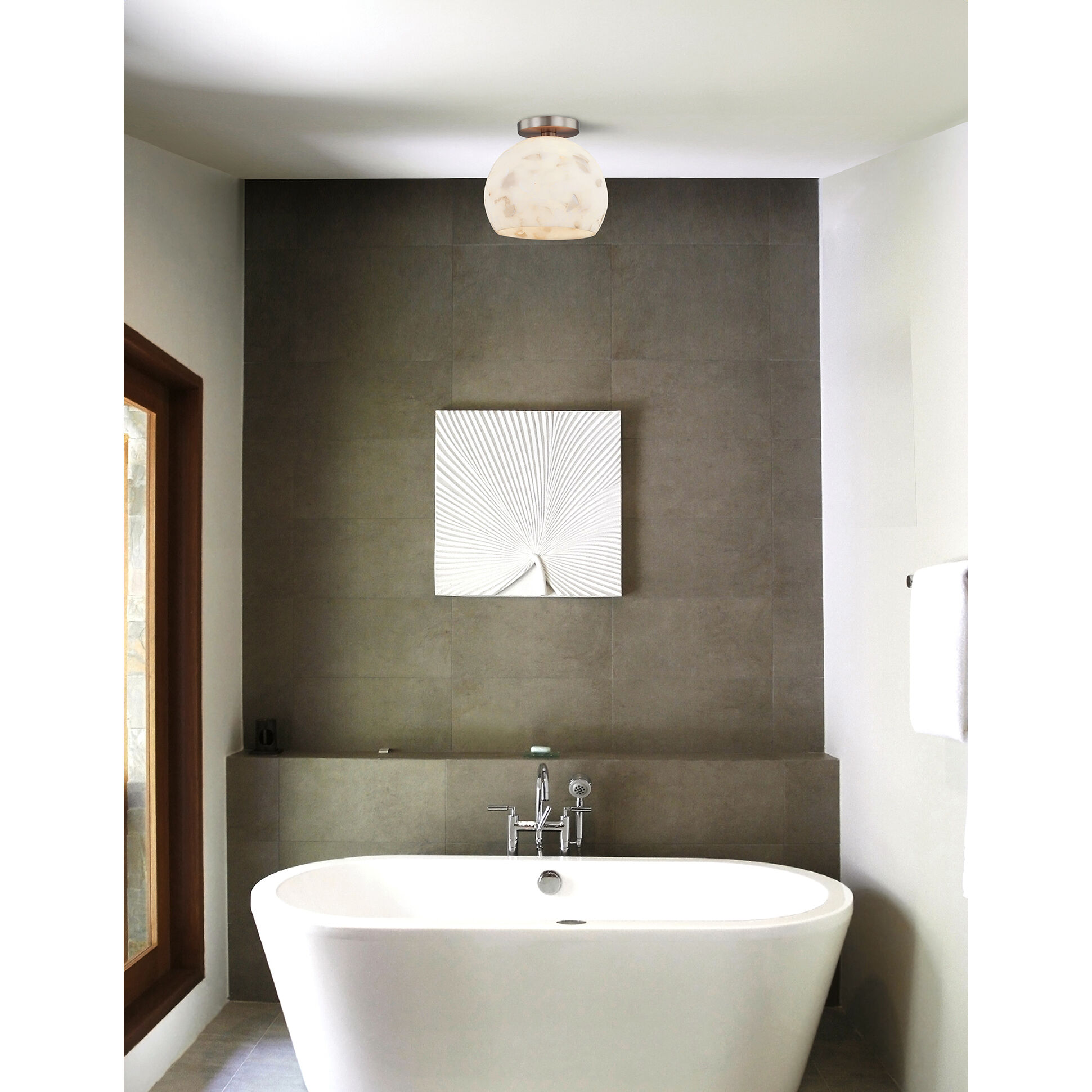 Alabaster Rocks Collection 1 Light 10 inch Brushed Brass Semi Flush Ceiling Light, Globe Family