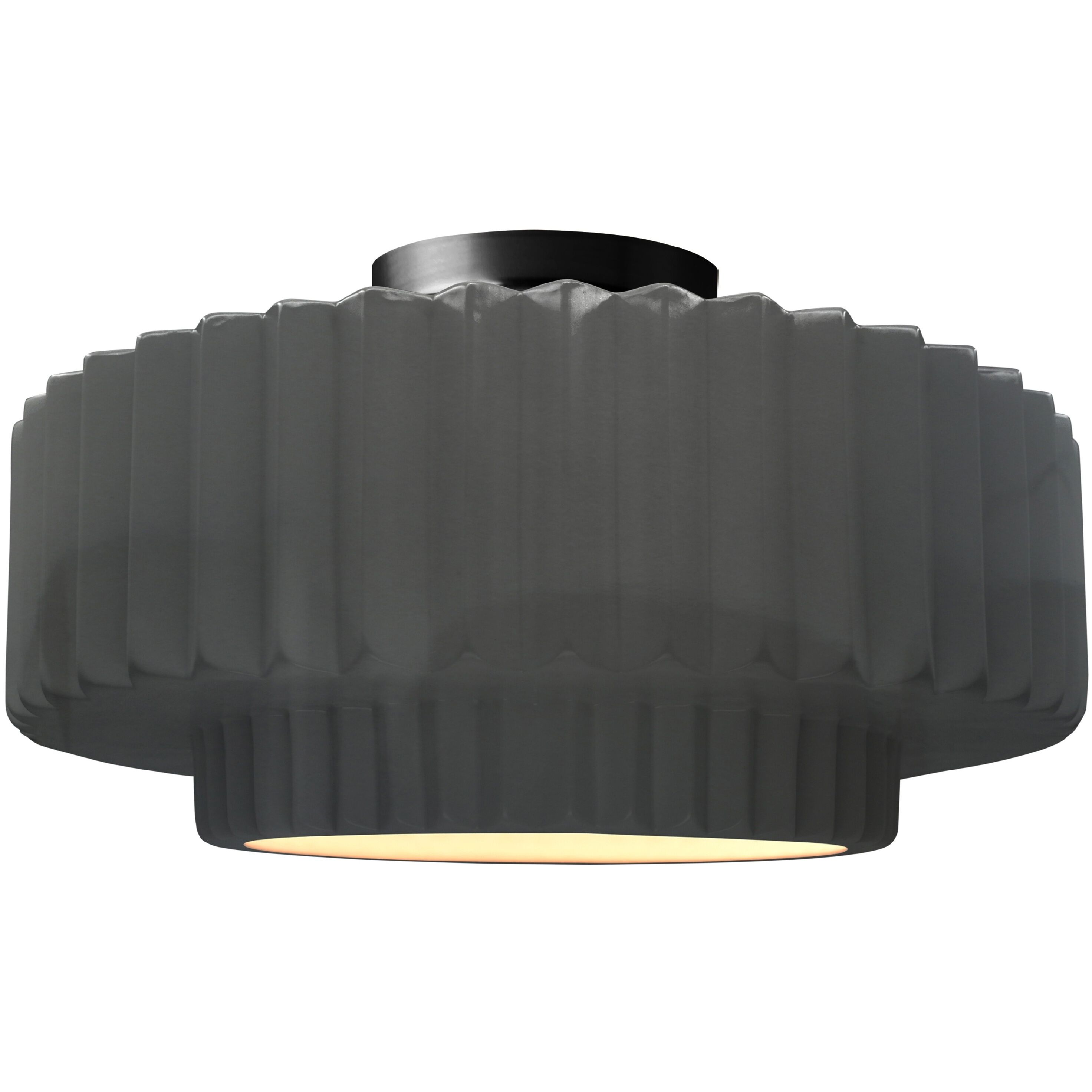 Radiance Collection - Pleated Tier 1 Light 16.5 inch Gloss Grey and Matte Black Semi-Flush Ceiling Light in Replaceable Bulb, Gloss Gray, 16.5W x 8H, Form+Finish+Function