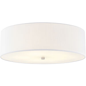 Textile Collection 5 Light 24 inch Brushed Nickel Flush Mount Ceiling Light in White, Classic Family