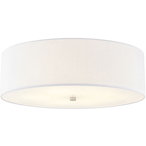 Textile Collection 5 Light 24 inch Brushed Nickel Flush Mount Ceiling Light in White, Classic Family
