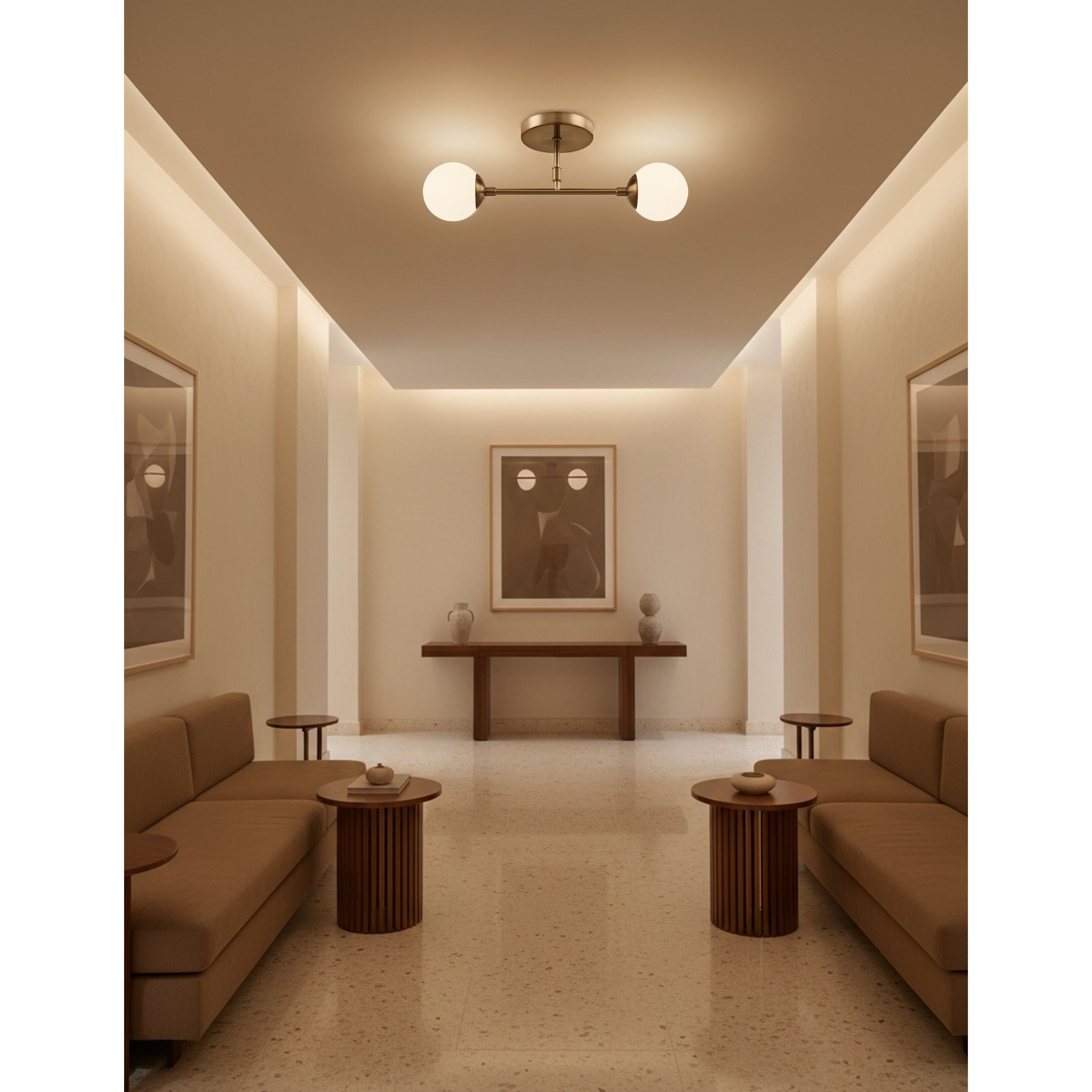 Fusion Collection - Noho Family 2 Light 16.5 inch Brushed Brass Semi-Flush Ceiling Light, EVOLV