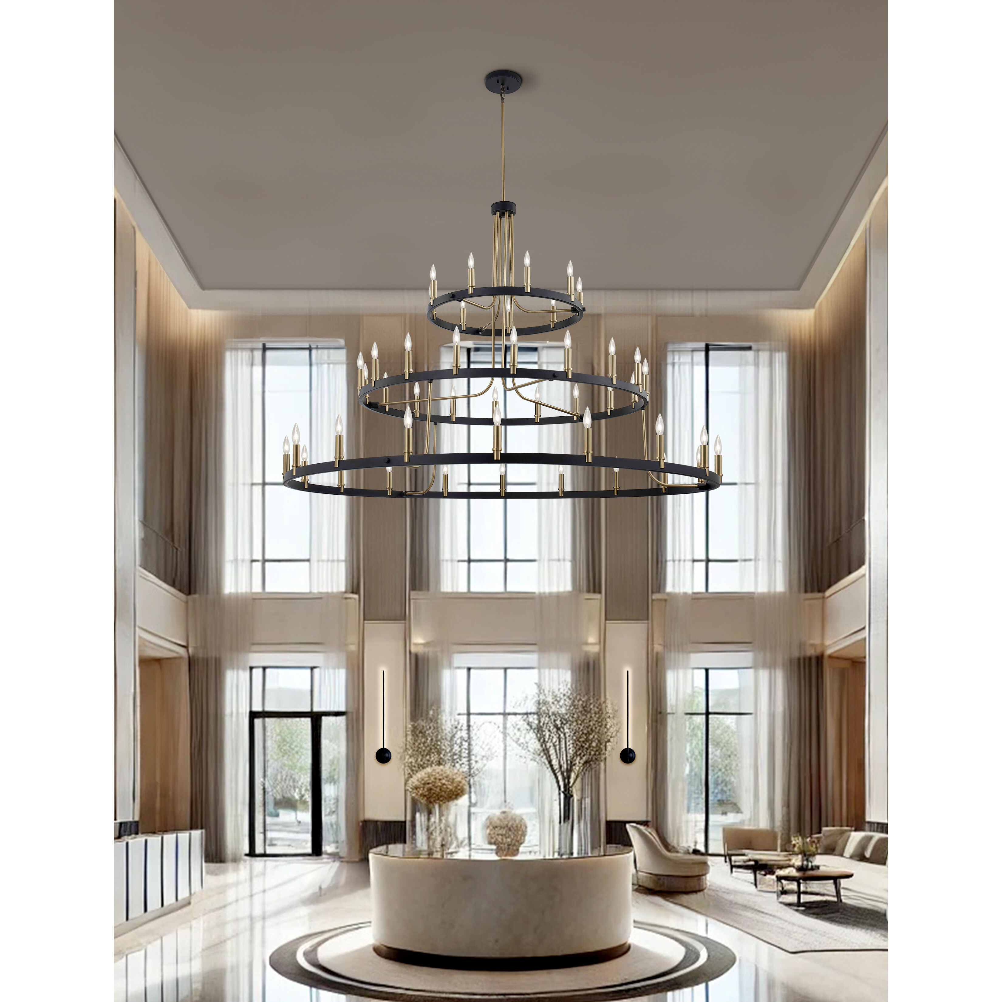 Clayton Family 45 Light 60 inch Matte Black and Brass