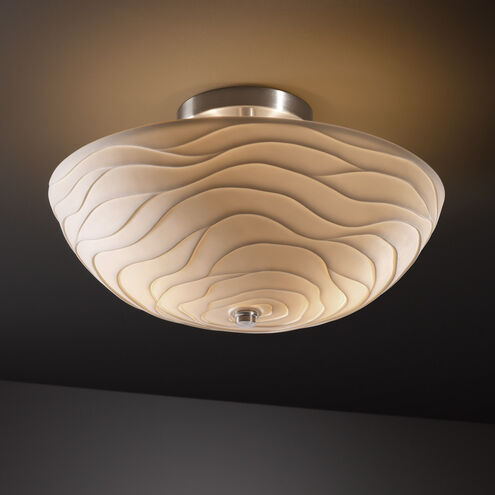 Porcelina 2 Light 14 inch Brushed Nickel Semi-Flush Ceiling Light in Waves, Incandescent