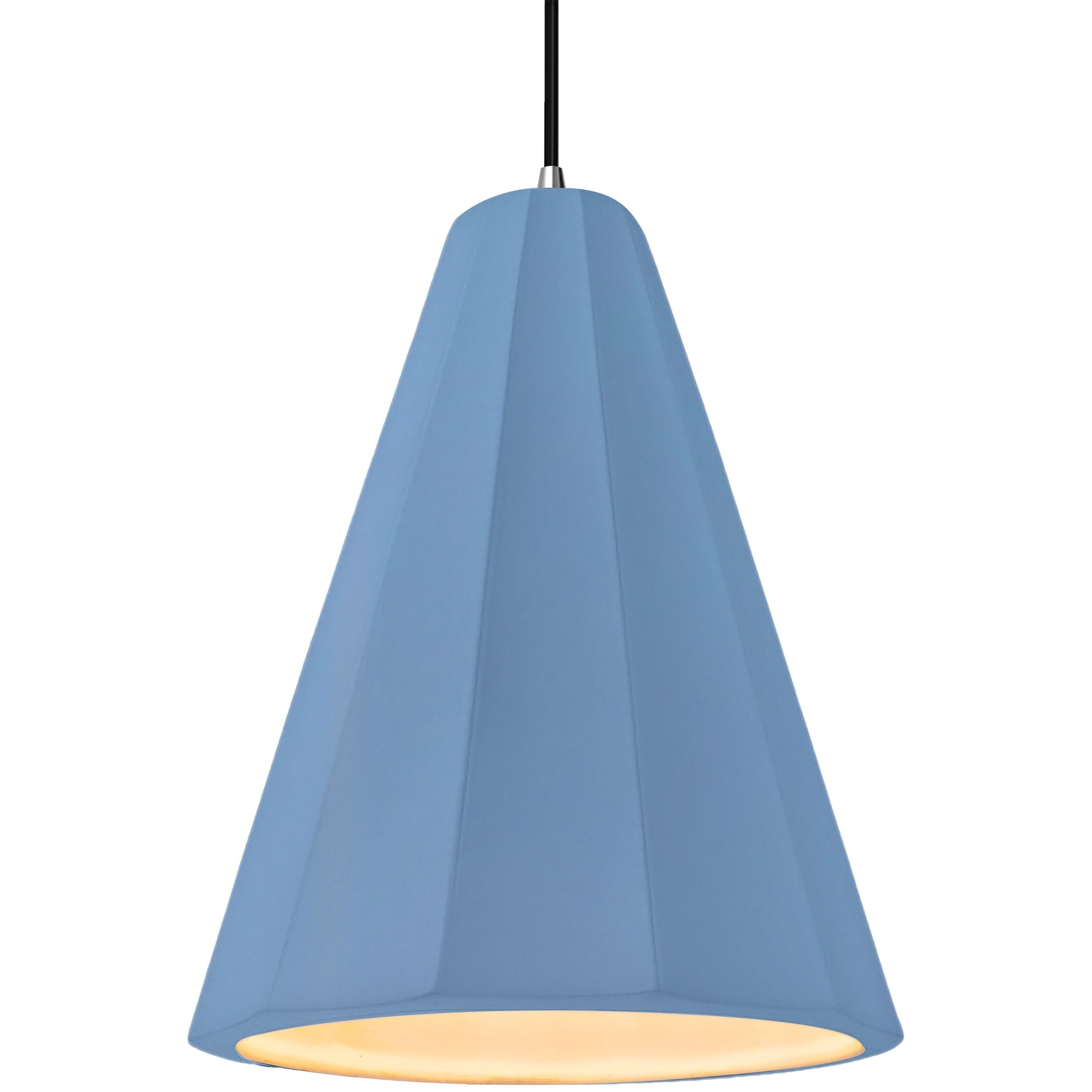 Radiance Collection - Fluted Pendant Ceiling Light in Polished Chrome, Dedicated LED, Black Cord, Sky Blue, 9W x 13H, Form+Finish+Function