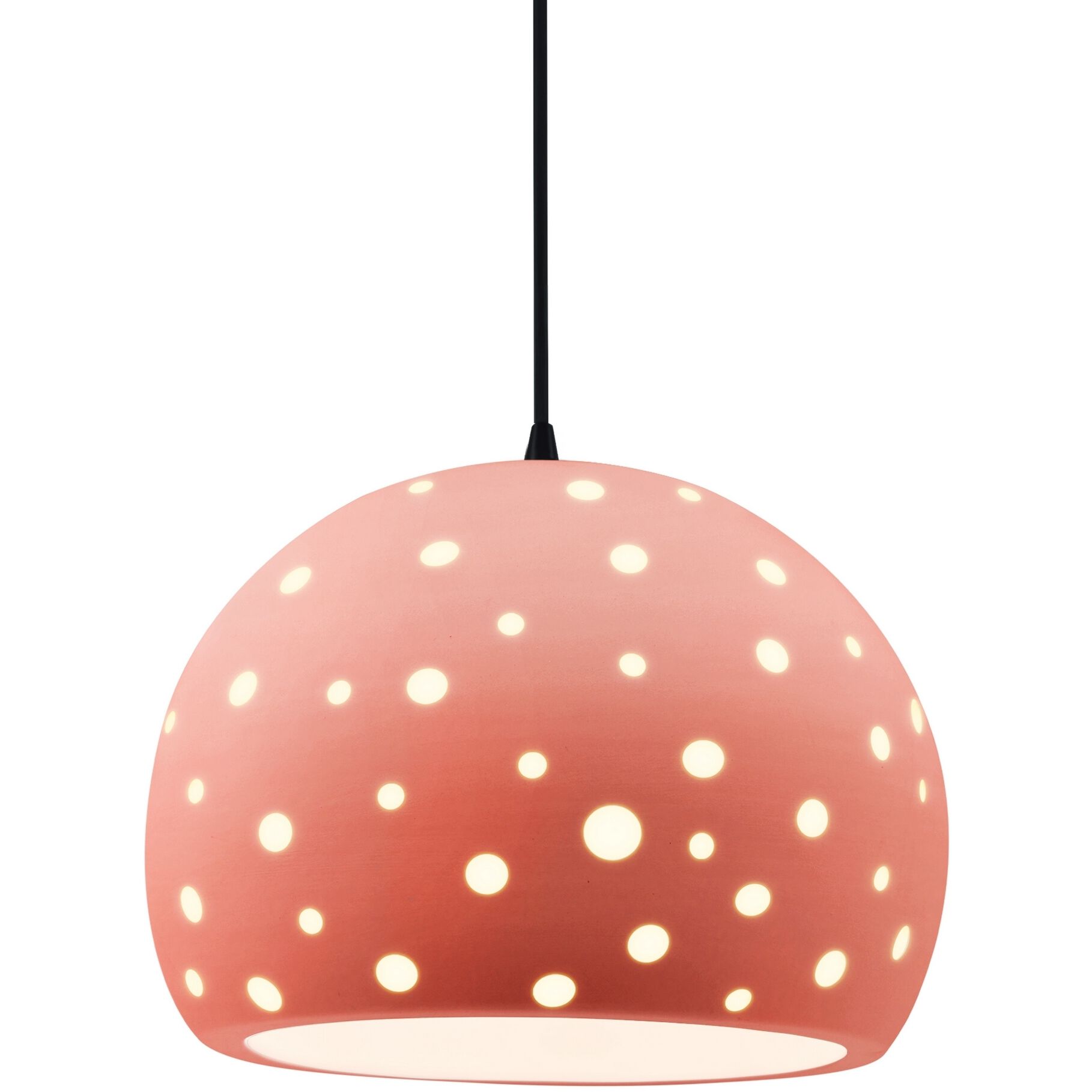 Perforated Globe Pendant Ceiling Light in Matte Black, Dedicated LED, Black Cord, Gloss Blush, 12.25W x 9.25H, Form+Finish+Function