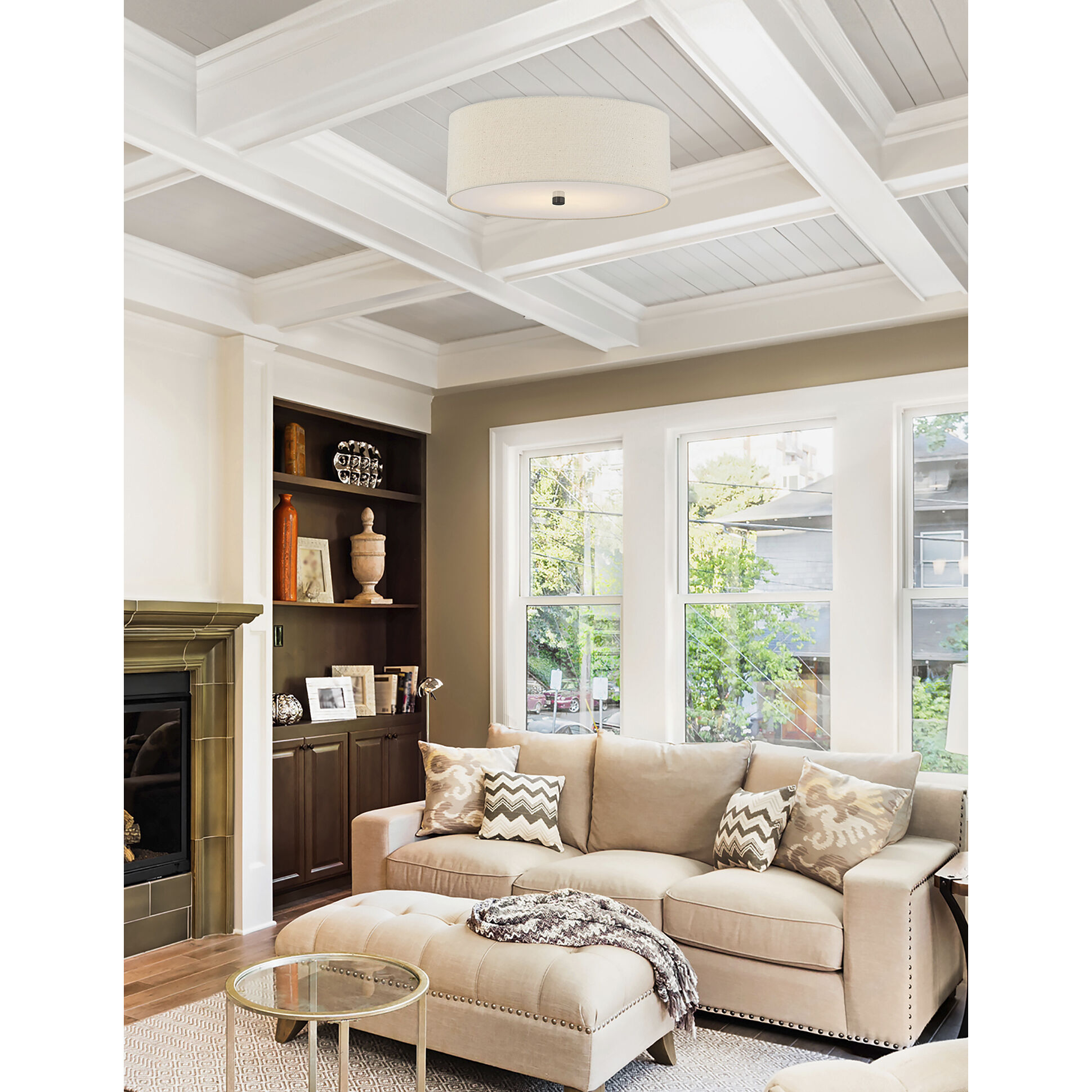 Textile Collection 4 Light 18 inch Matte Black Flush Mount Ceiling Light in Cream (CandleAria), Classic Family