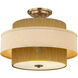 Textile Collection - Narberth Family 3 Light 18 inch Brushed Brass and Cream Linen Semi-Flush Ceiling Light, EVOLV