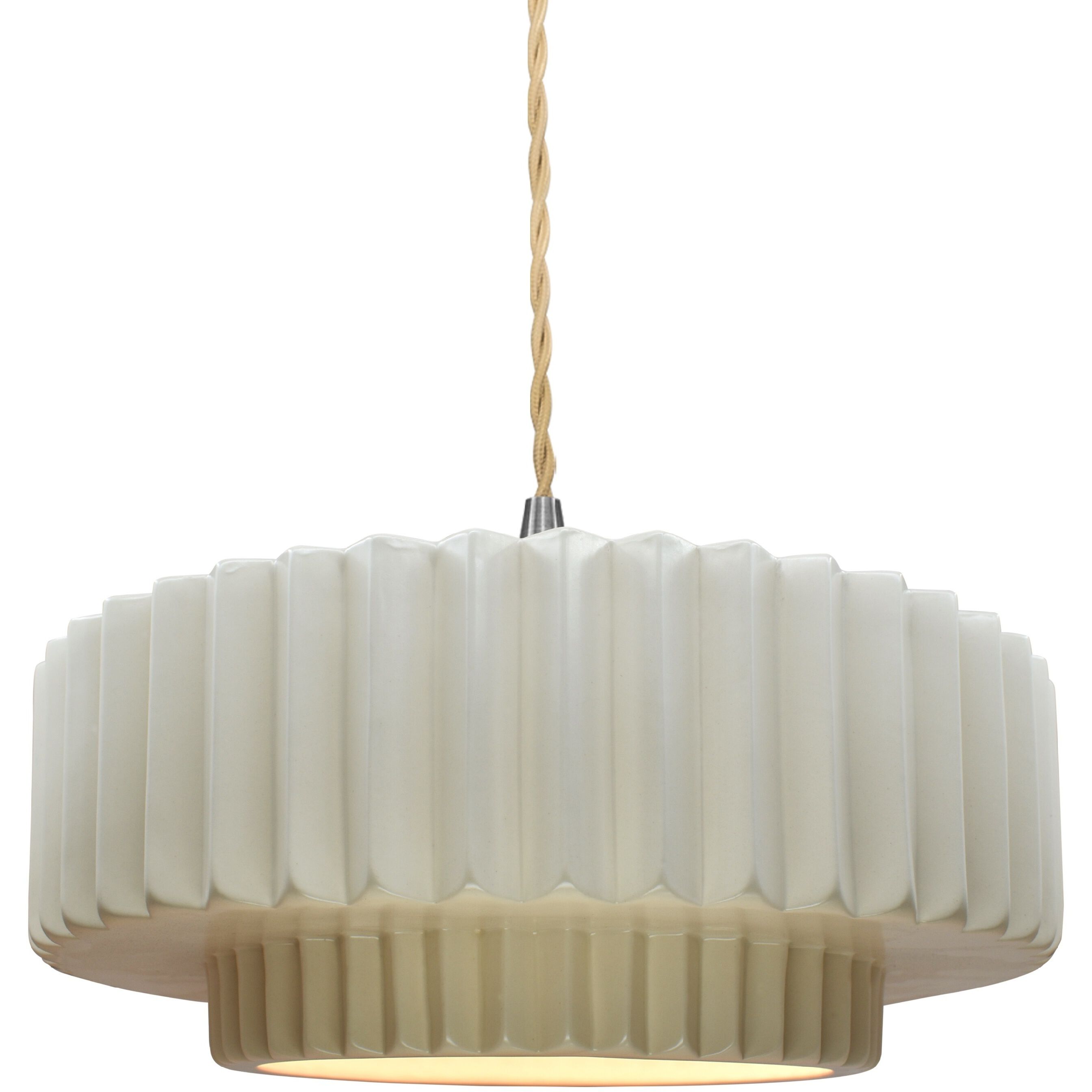 Radiance Collection - Pleated Tier Pendant Ceiling Light in Brushed Nickel, Dedicated LED, Beige Twist Cord, Matte White, 14.5W x 5.25H, Form+Finish+Function