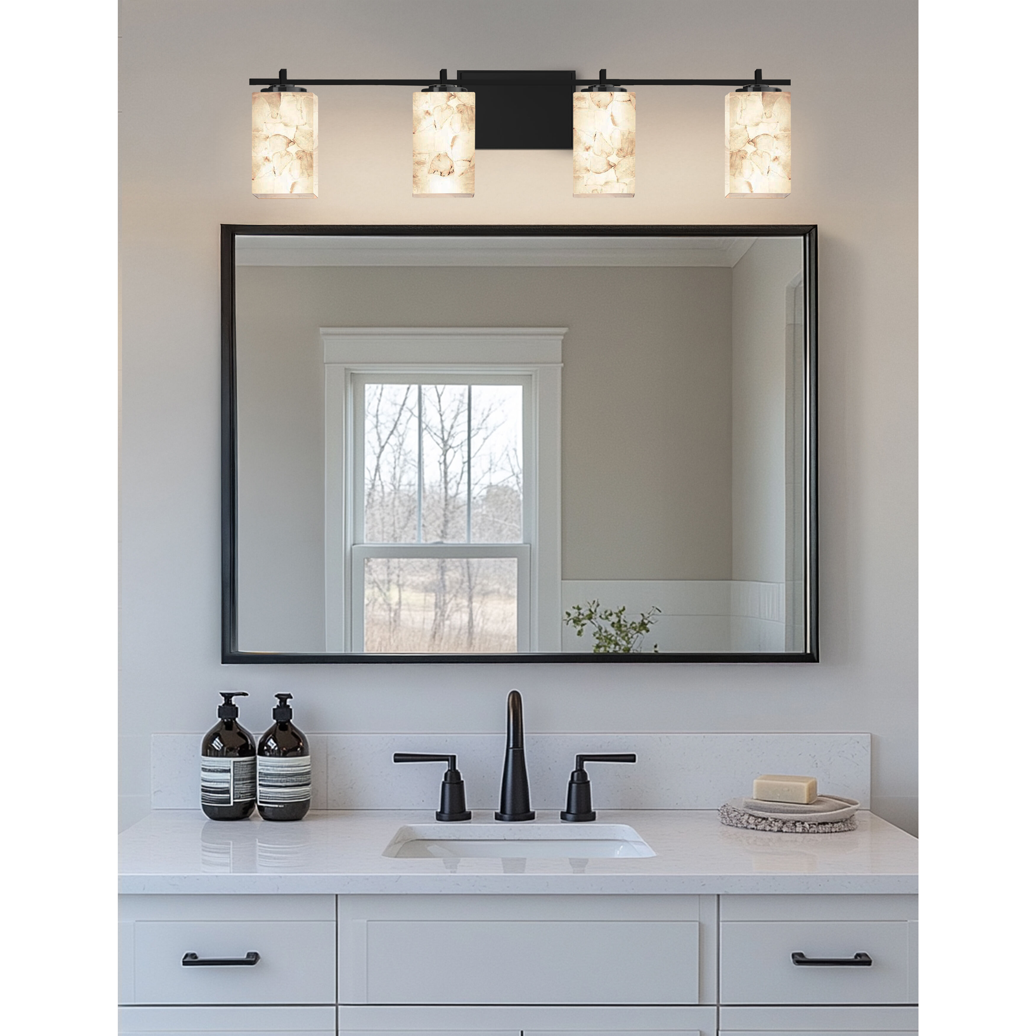 Alabaster Rocks LED 34.25 inch Matte Black Vanity Light Wall Light in 2800 Lm LED, Square with Flat Rim