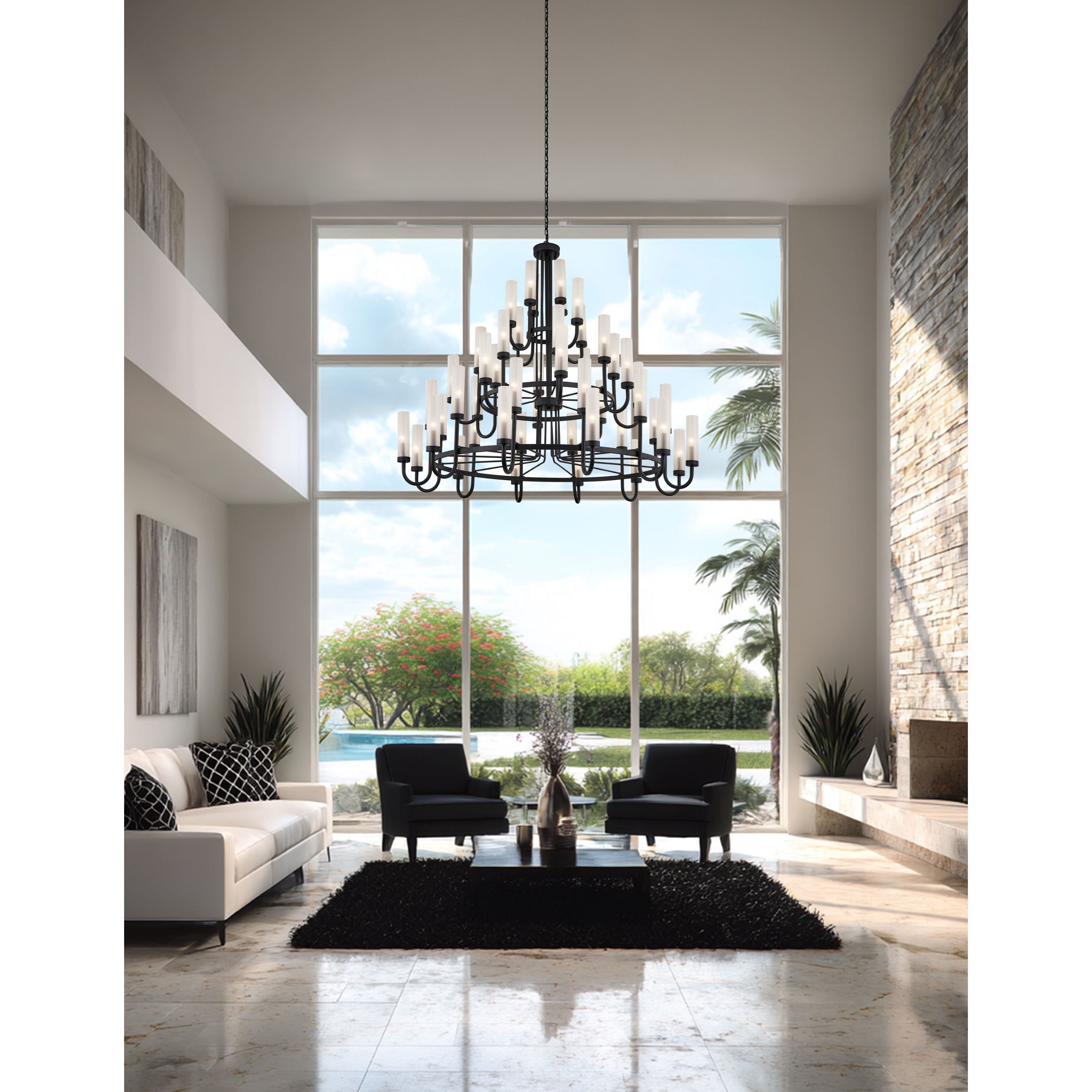 Anchor 48 Light 60.5 inch Matte Black and Clear Frosted Chandelier Ceiling Light